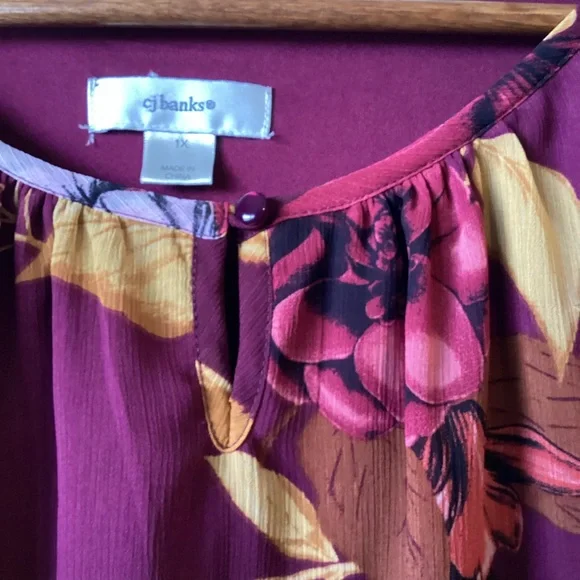 CJ Banks Floral Sleeveless Top in Burgundy and Mustard Size 1X - Picture 5 of 8